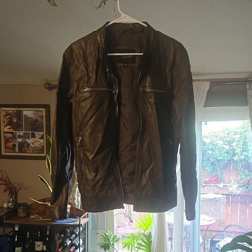 Guess Men's Brown Leather Jacket